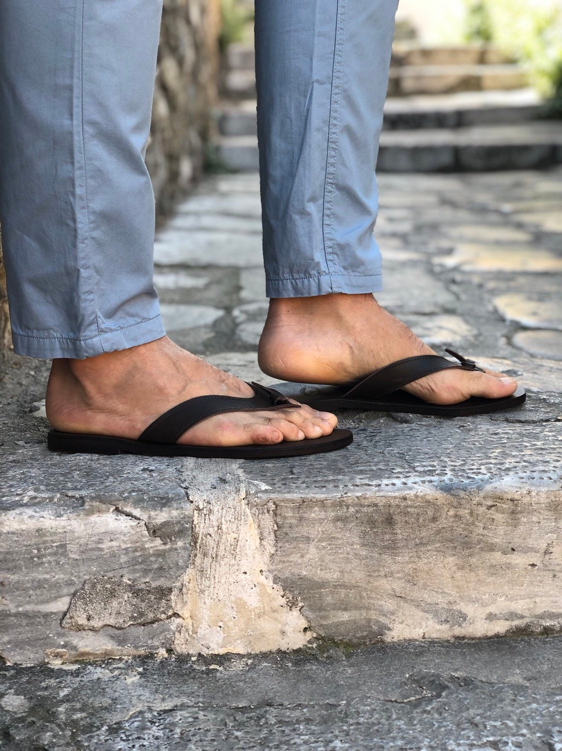 Men's Flip Flops Handmade Greek Leather Sandals Brown