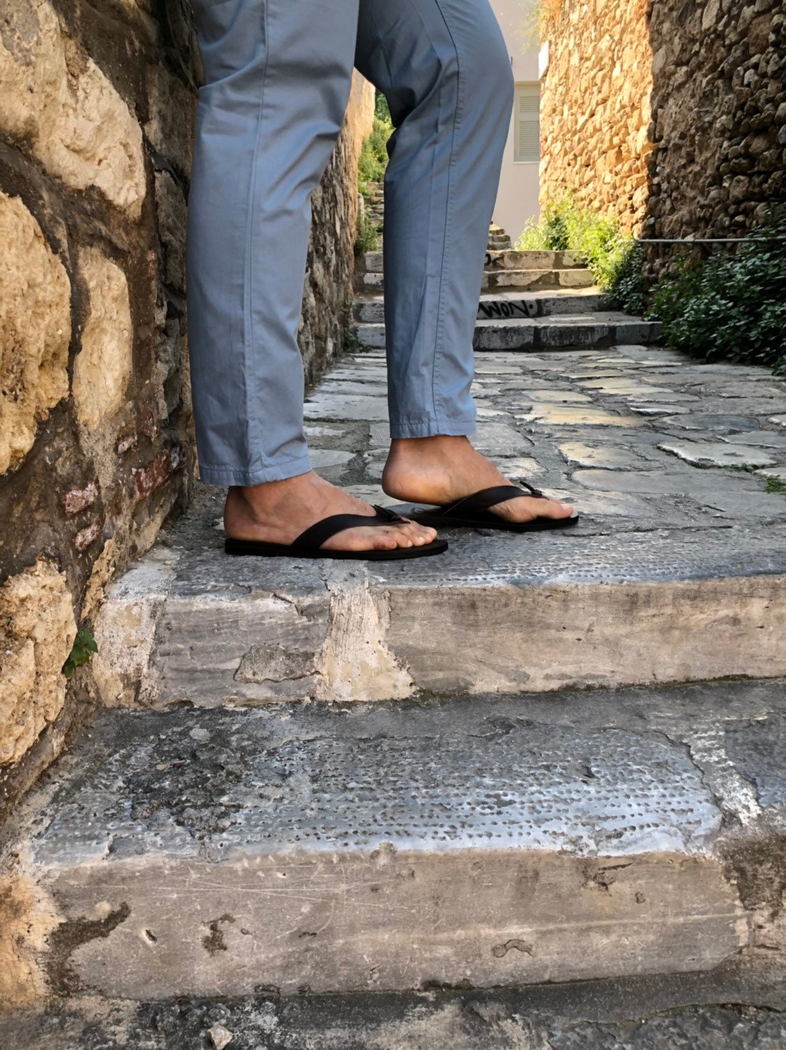 Men's Flip Flops Handmade Greek Leather Sandals Brown