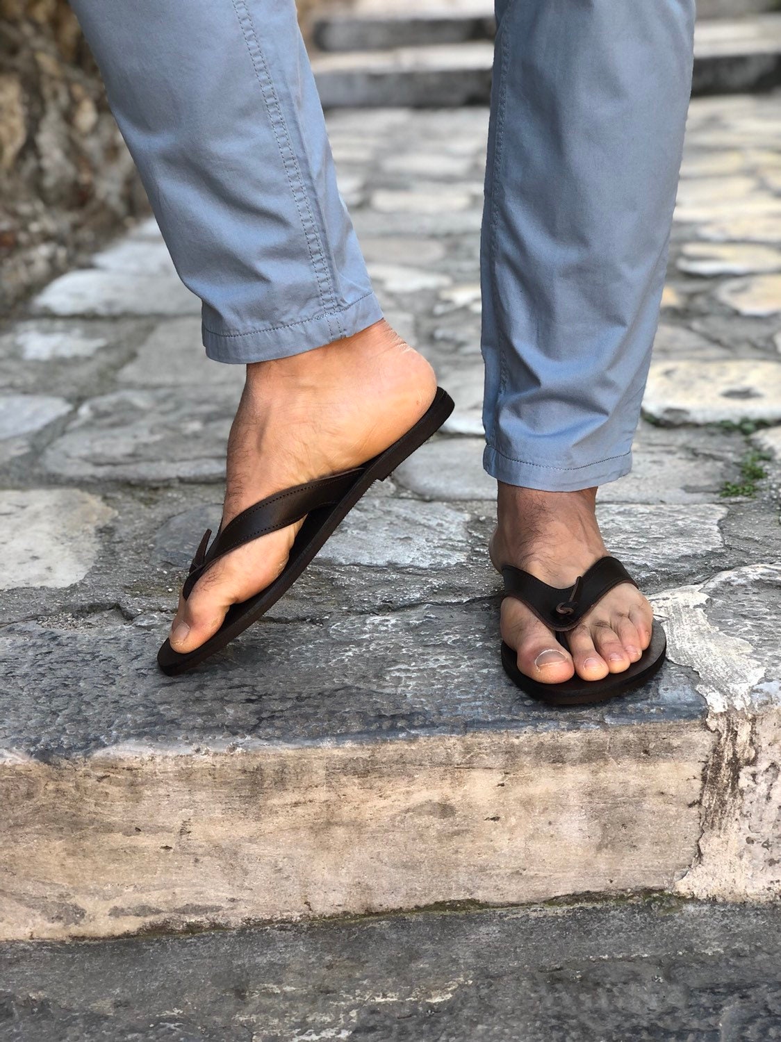 Men's Flip Flops Handmade Greek Leather Sandals Brown
