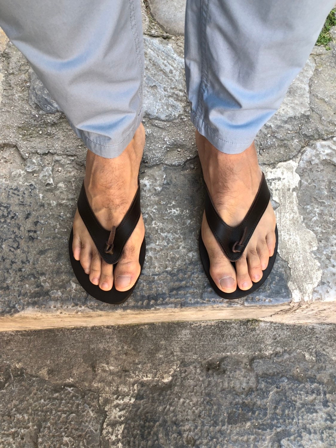 Men's Flip Flops Handmade Greek Leather Sandals Brown