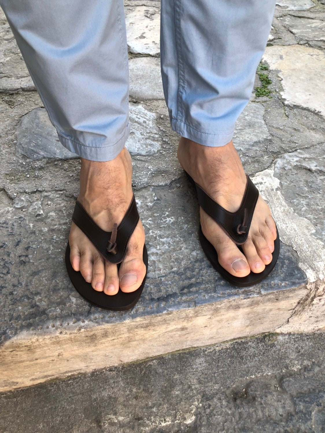 Men's Flip Flops Handmade Greek Leather Sandals Brown