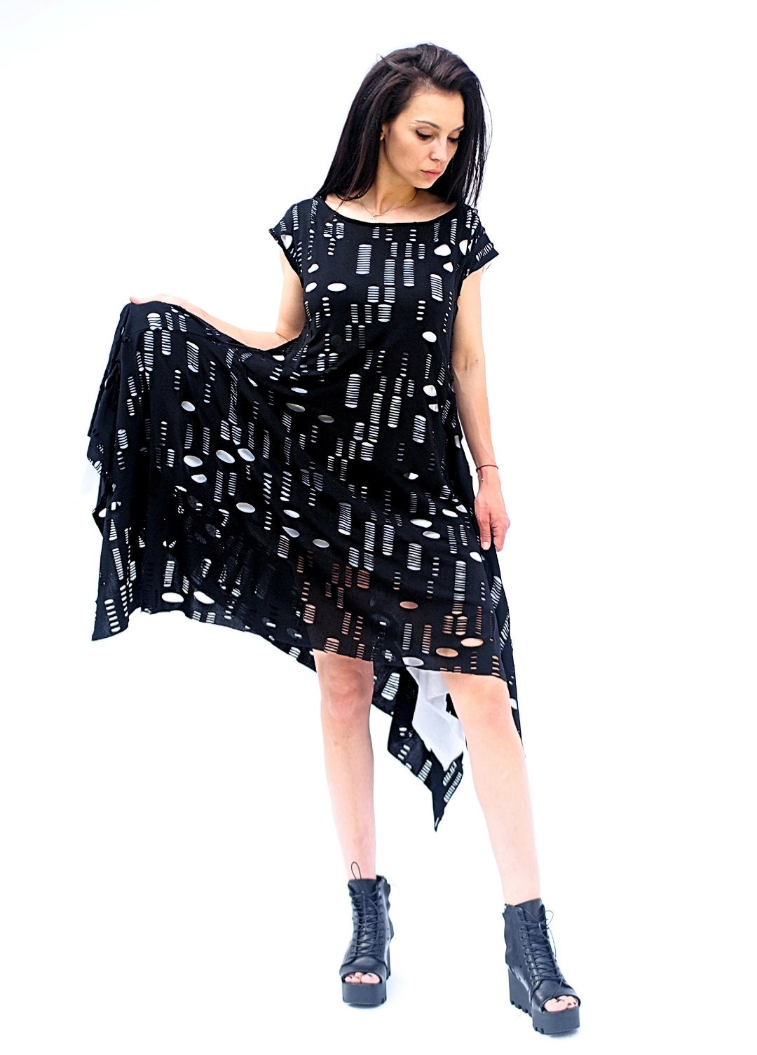 Long Asymmetric Women Dress Maxi Black Kaftan Loose