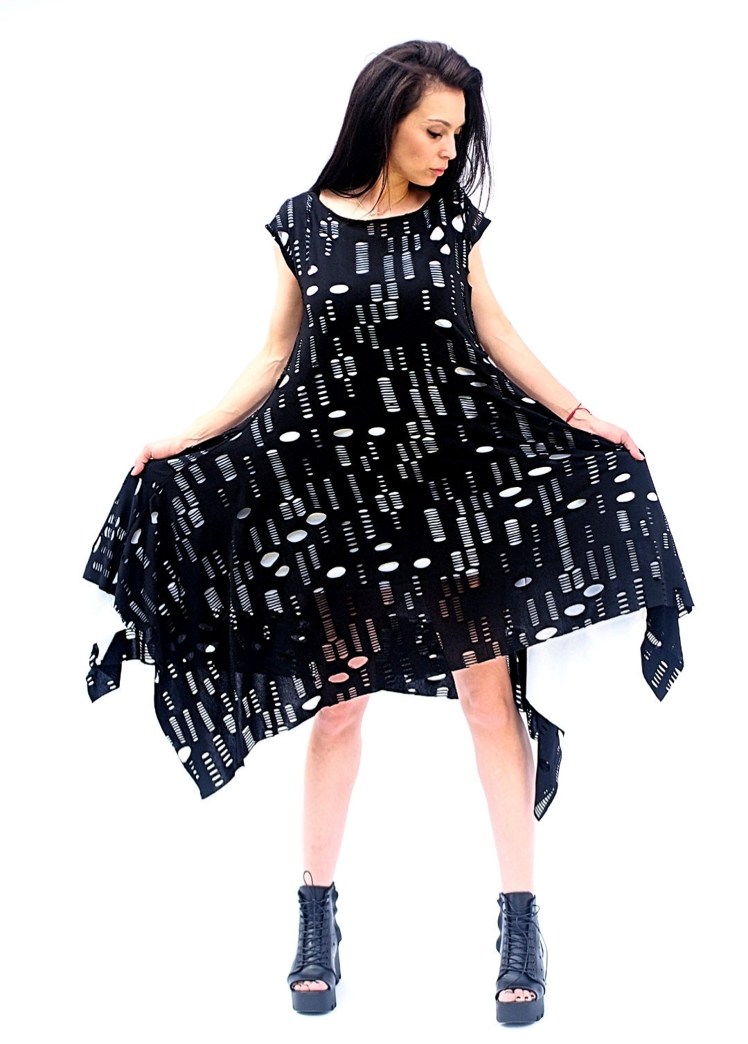 Long Asymmetric Women Dress Maxi Black Kaftan Loose