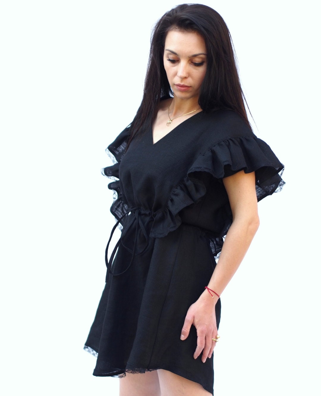 Women Linen Dress Black Elegant For Summer Boho