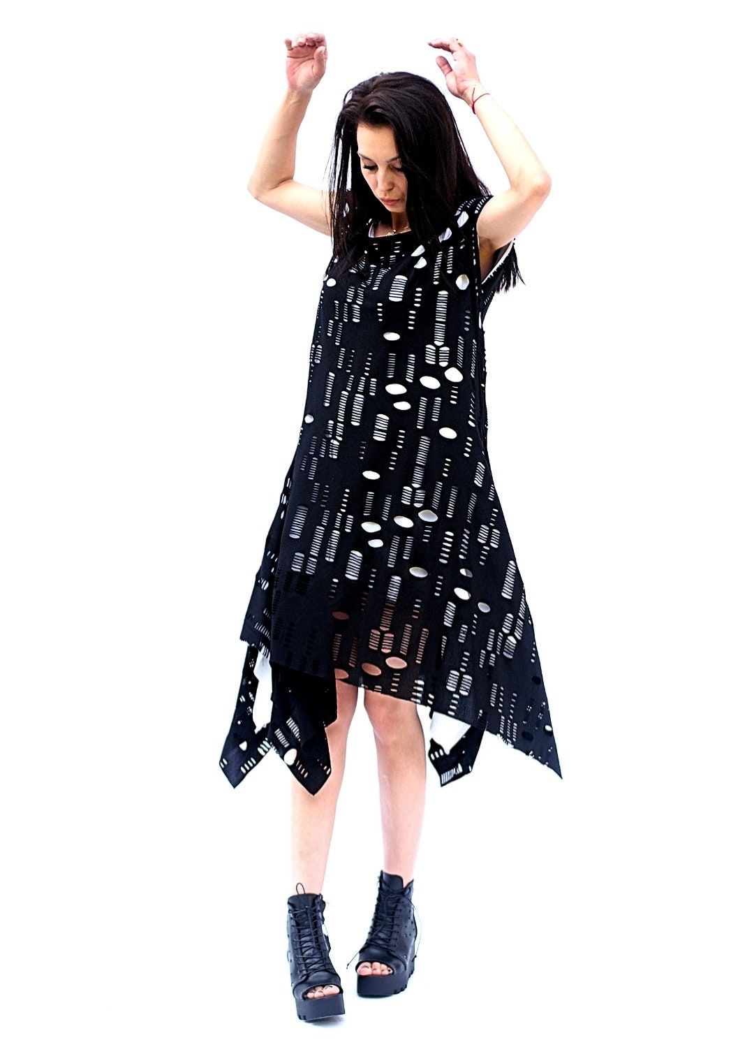 Long Asymmetric Women Dress Maxi Black Kaftan Loose
