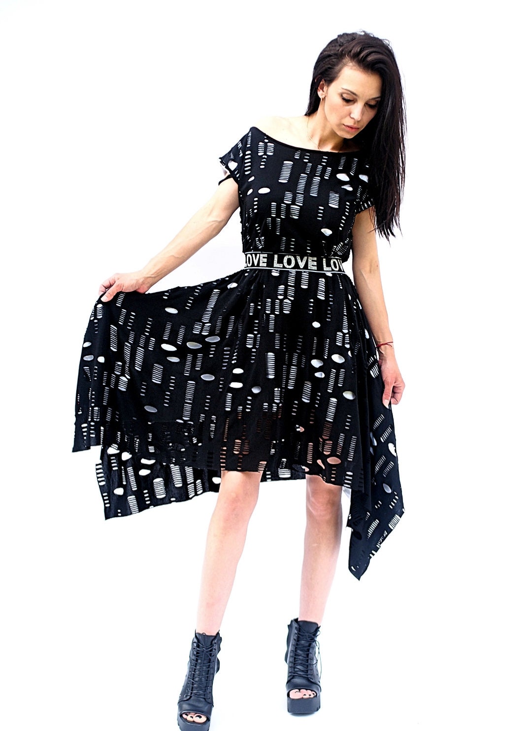 Long Asymmetric Women Dress Maxi Black Kaftan Loose