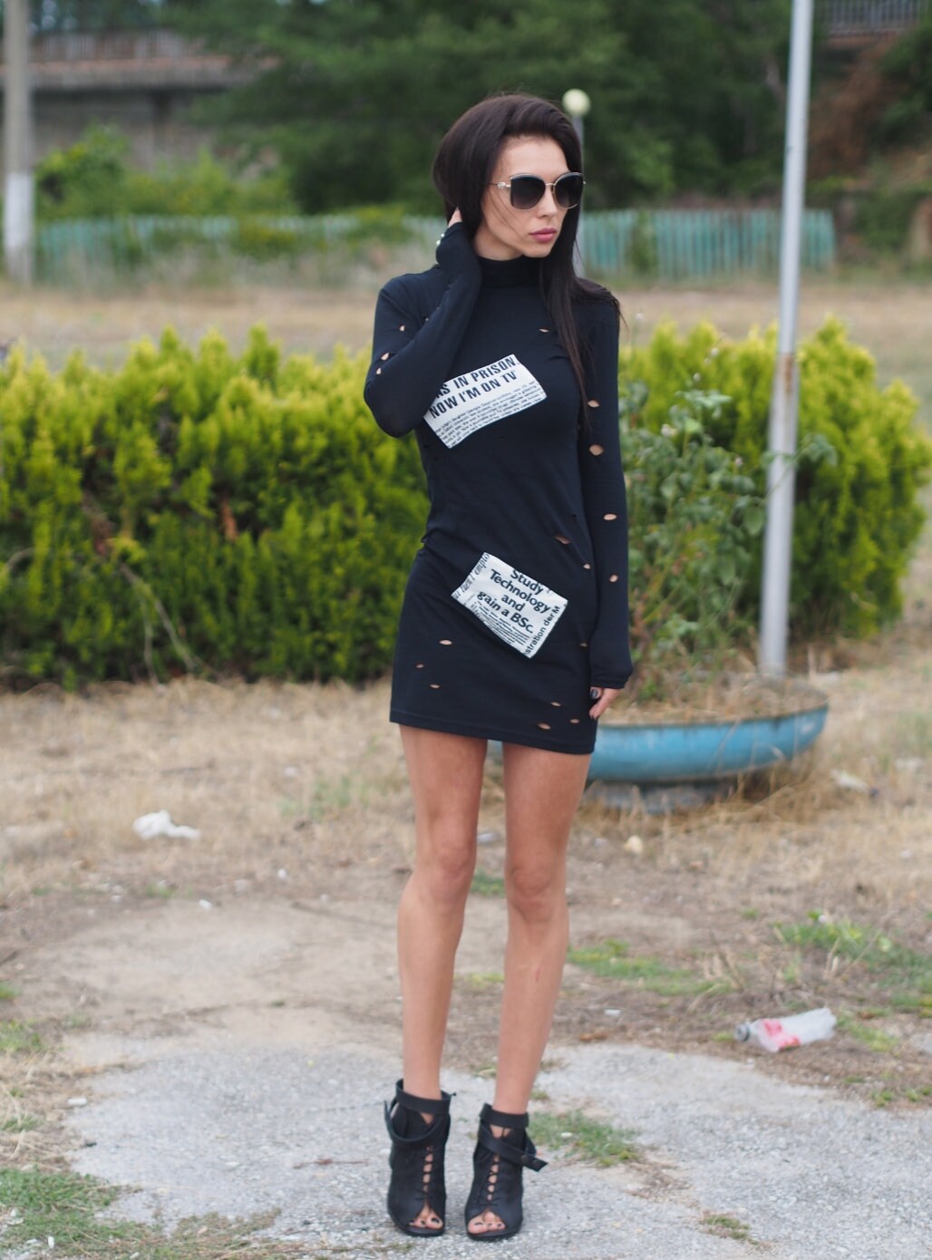 Extravagant Women Dress Black Casual Midi Party Avantgarde