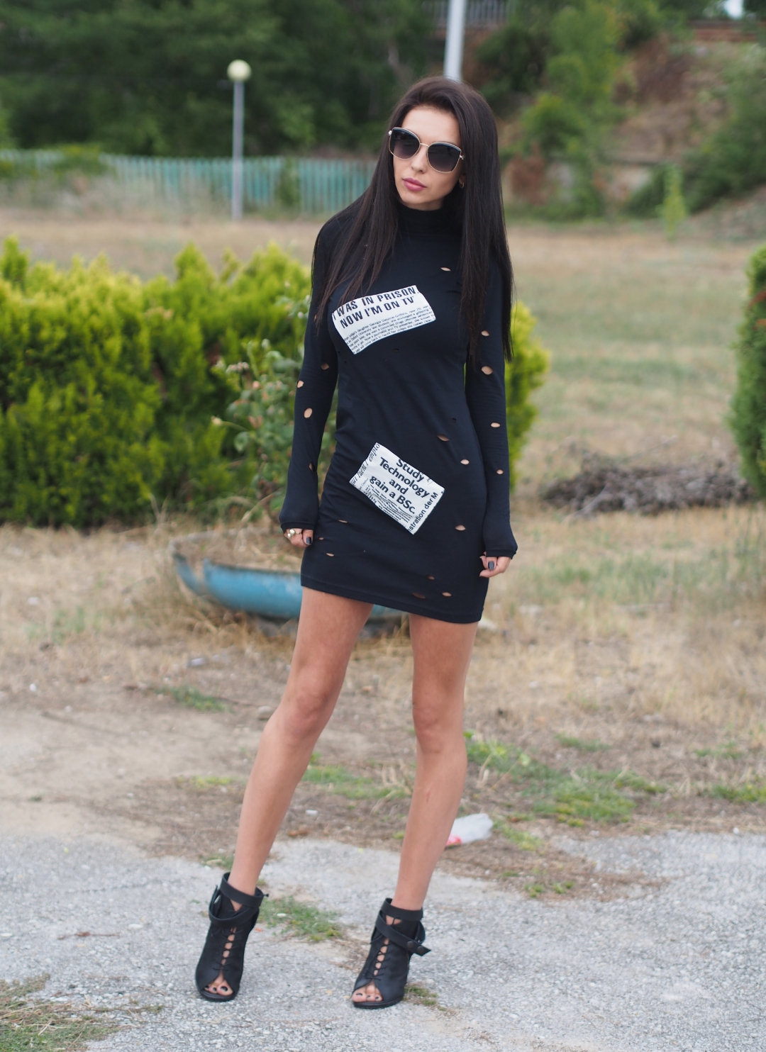 Extravagant Women Dress Black Casual Midi Party Avantgarde