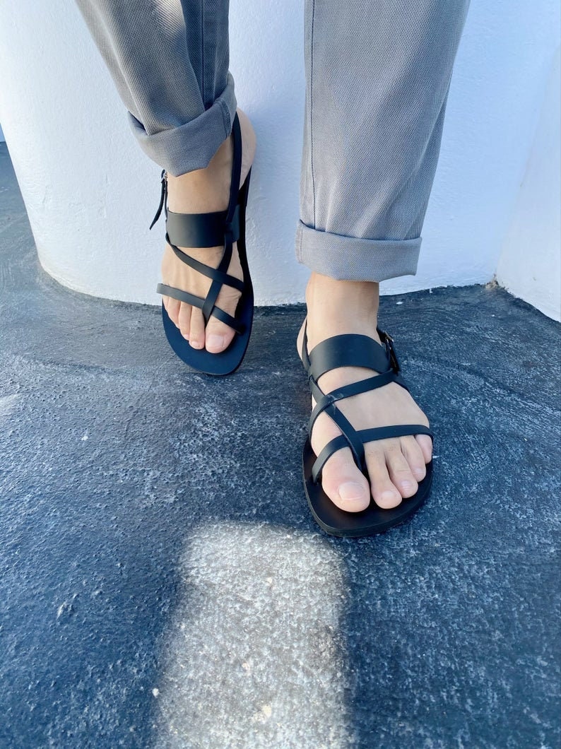 Handmade Leather Slingback Sandals Mens Greek Summer Shoes.