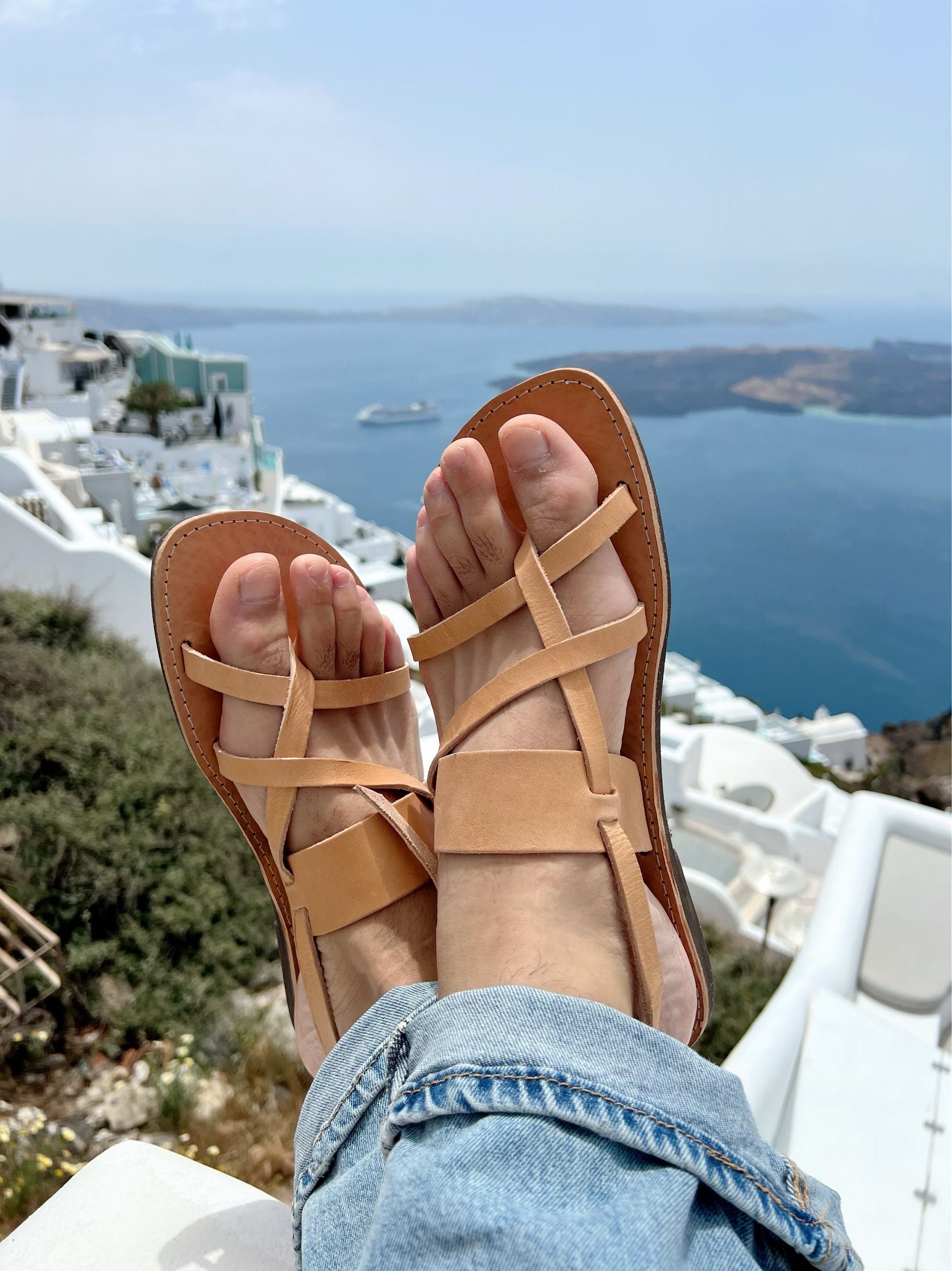 Handmade Leather Slingback Sandals Mens Greek Summer Shoes.