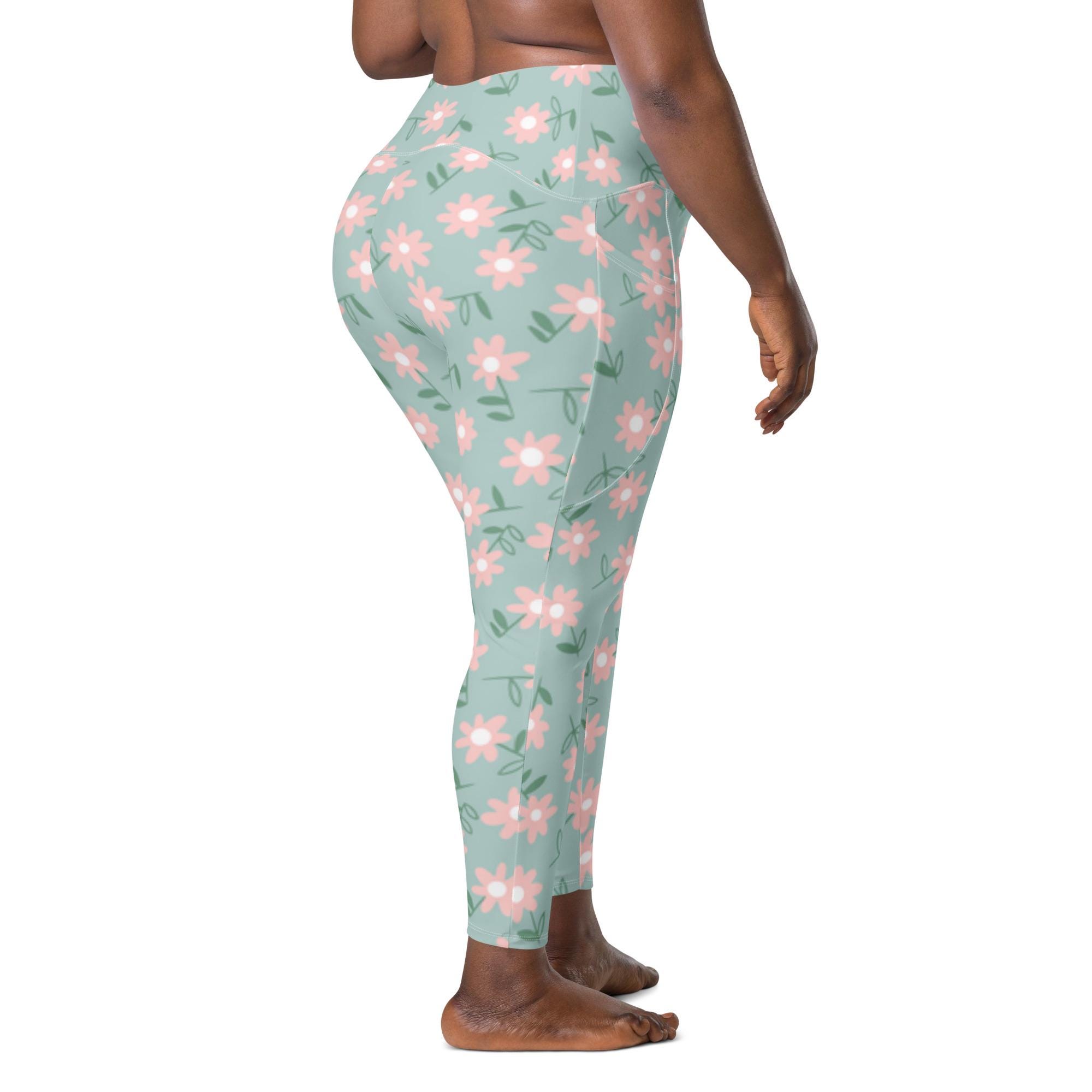 Floral Green Leggings With Pockets