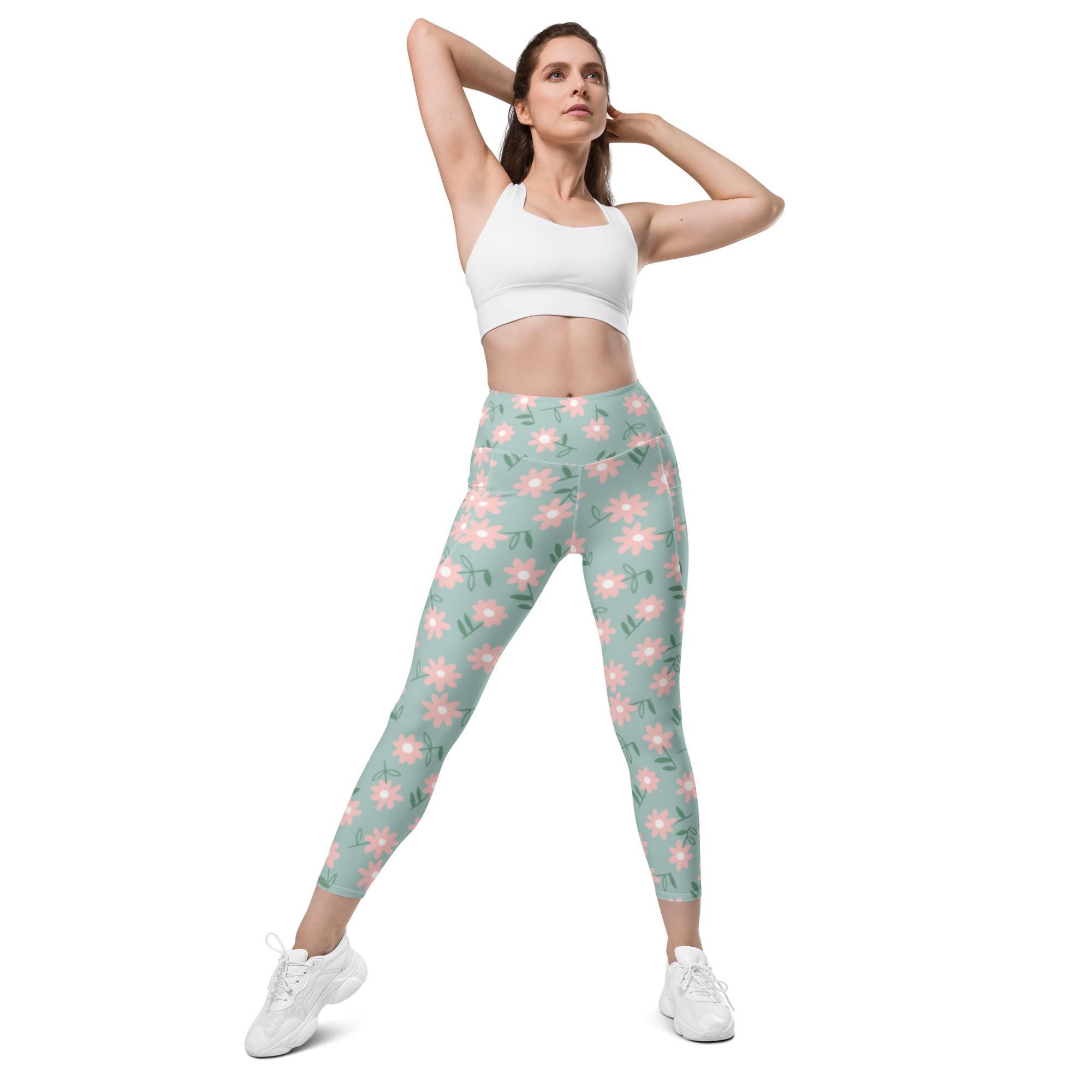 Floral Green Leggings With Pockets
