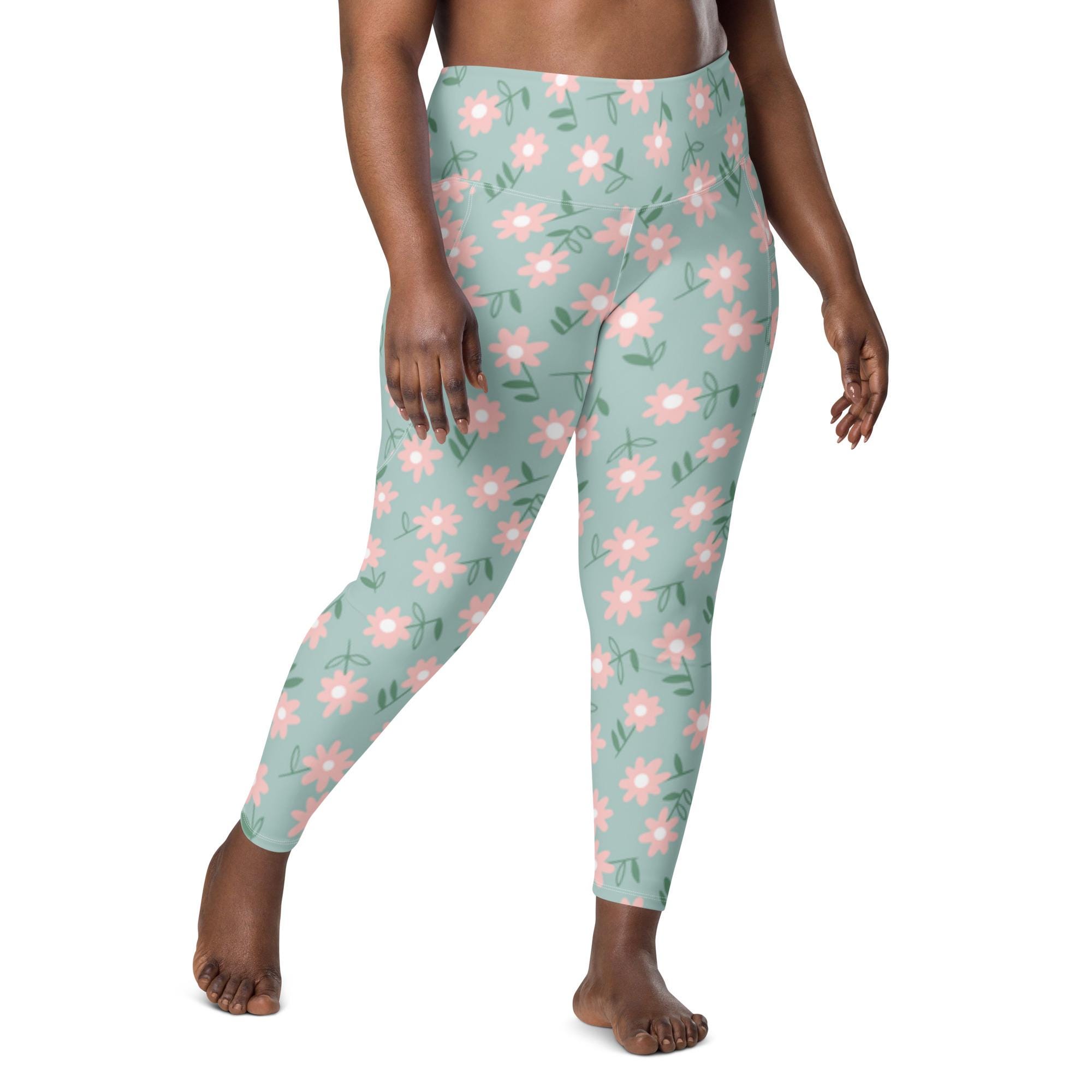 Floral Green Leggings With Pockets
