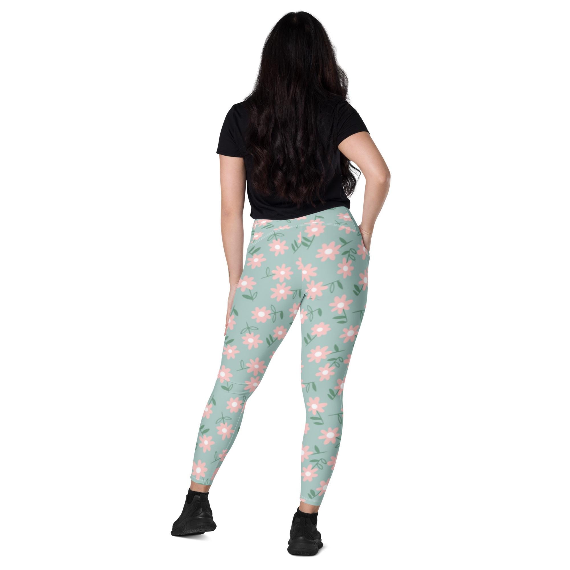 Floral Green Leggings With Pockets