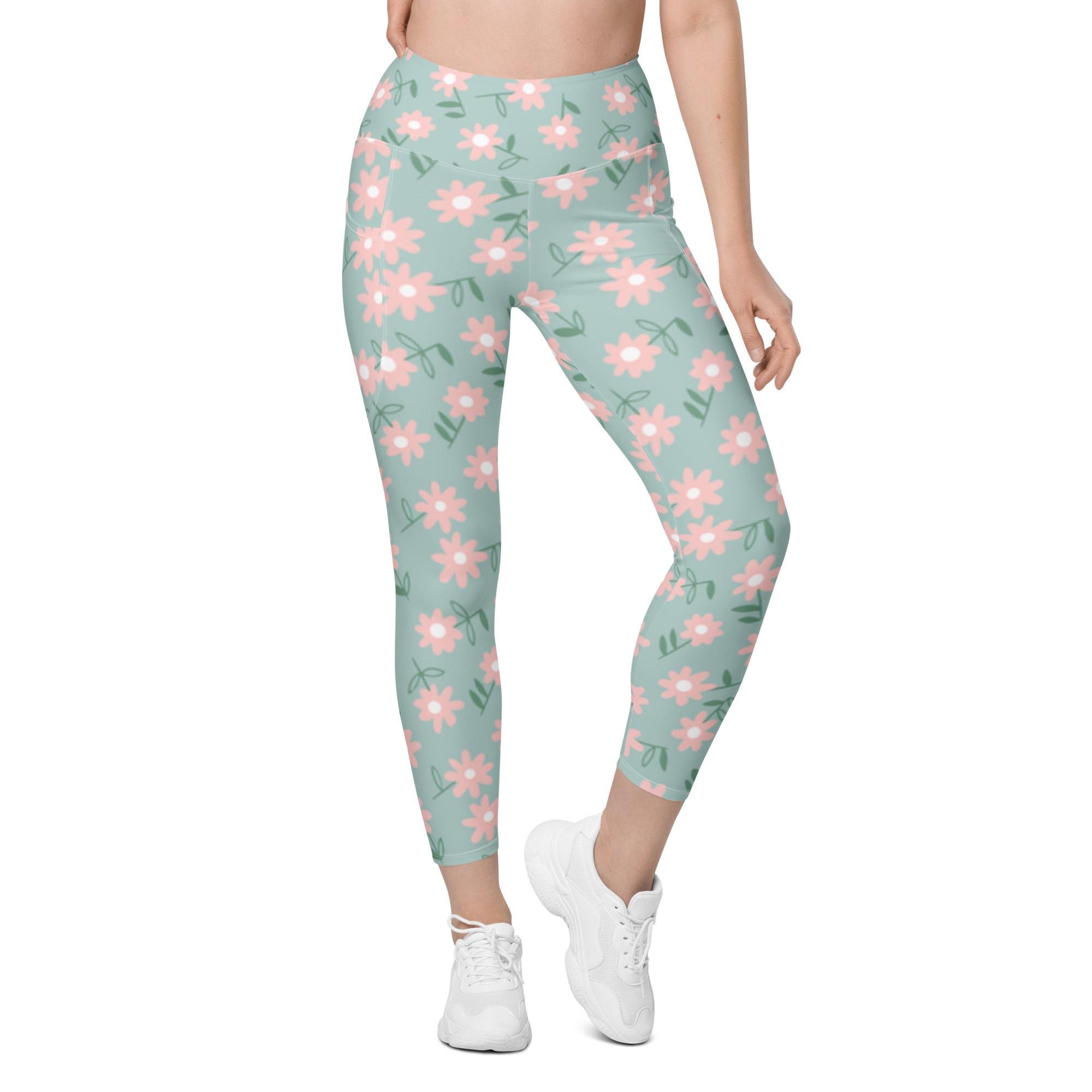 Floral Green Leggings With Pockets